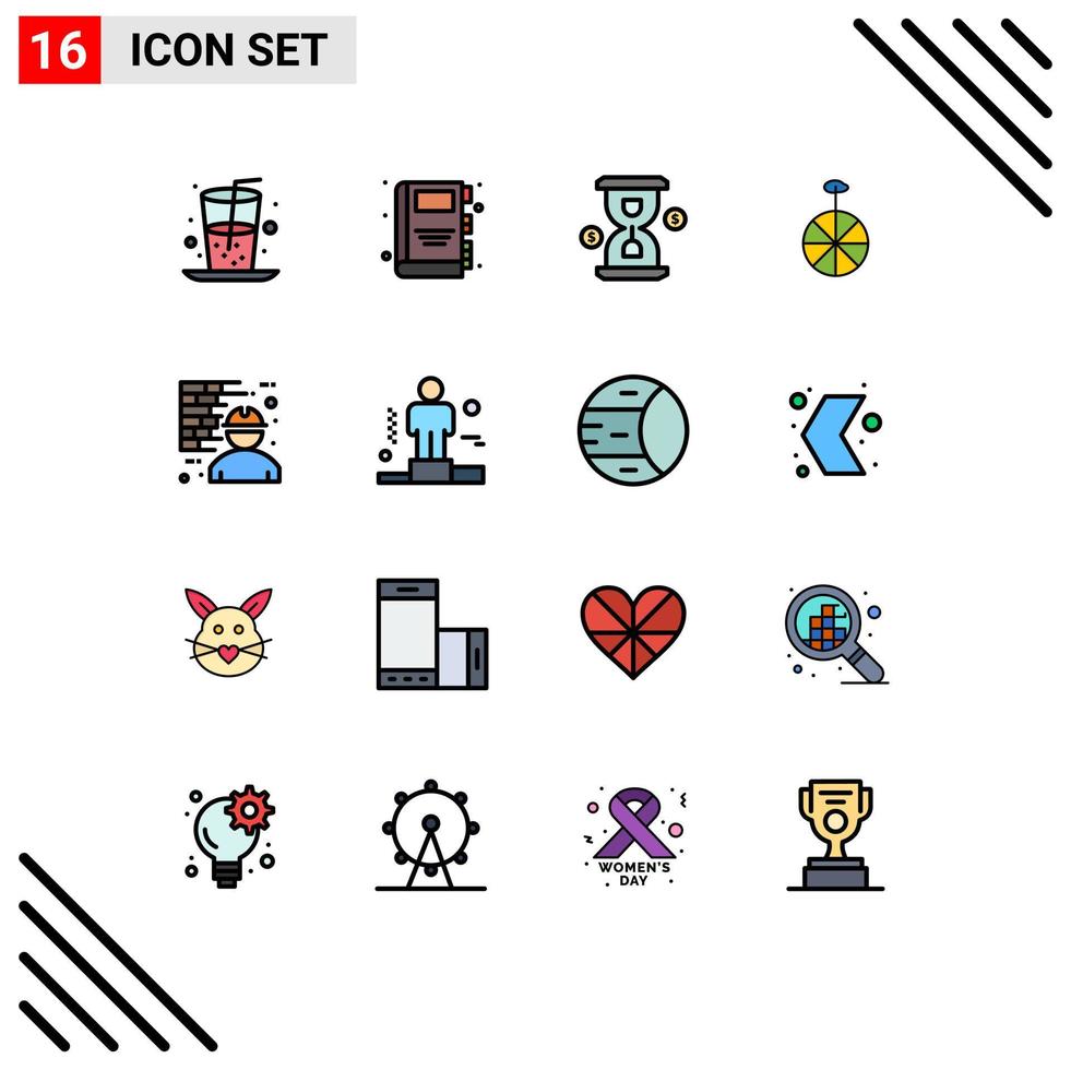 Mobile Interface Flat Color Filled Line Set of 16 Pictograms of man construction hour architecture cycle Editable Creative Vector Design Elements
