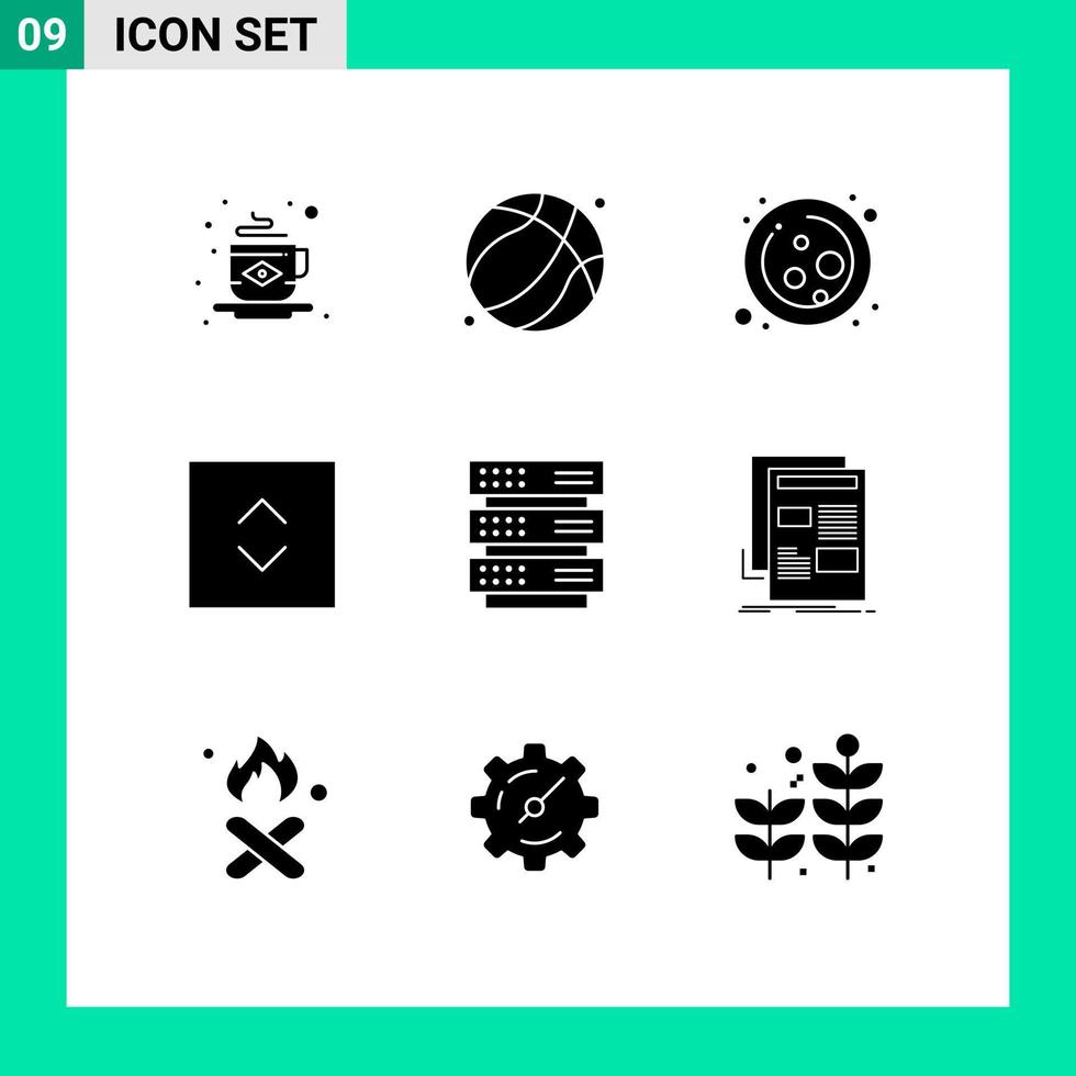 Solid Glyph Pack of 9 Universal Symbols of storage server cell square arrows Editable Vector Design Elements