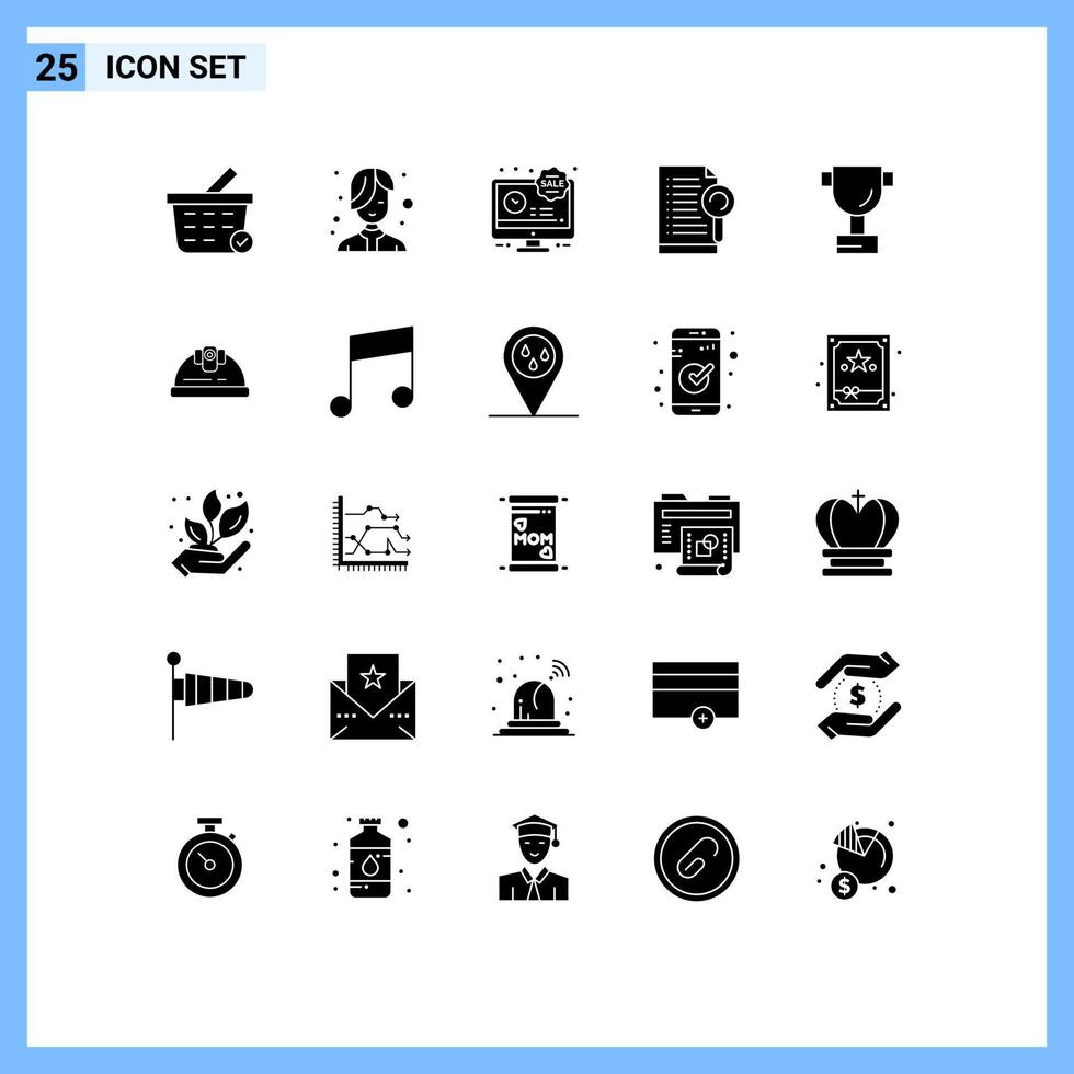 Pack of 25 Modern Solid Glyphs Signs and Symbols for Web Print Media such as helmet cup limited time server file Editable Vector Design Elements