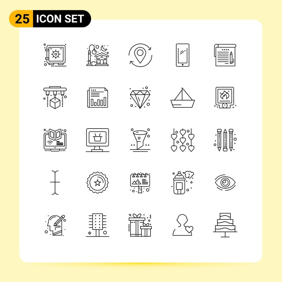 Universal Icon Symbols Group of 25 Modern Lines of iphone mobile arrow smart phone pin Editable Vector Design Elements