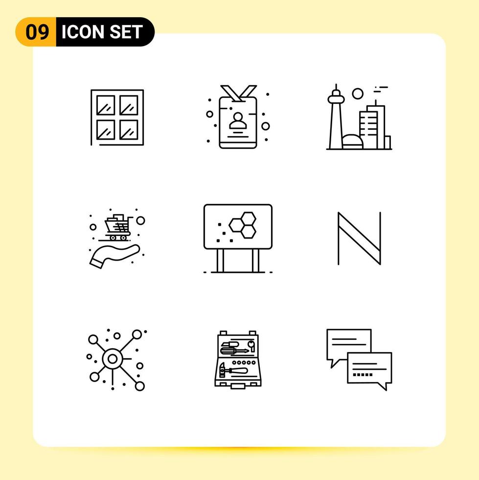 Outline Pack of 9 Universal Symbols of biology shopping building cart toronto Editable Vector Design Elements