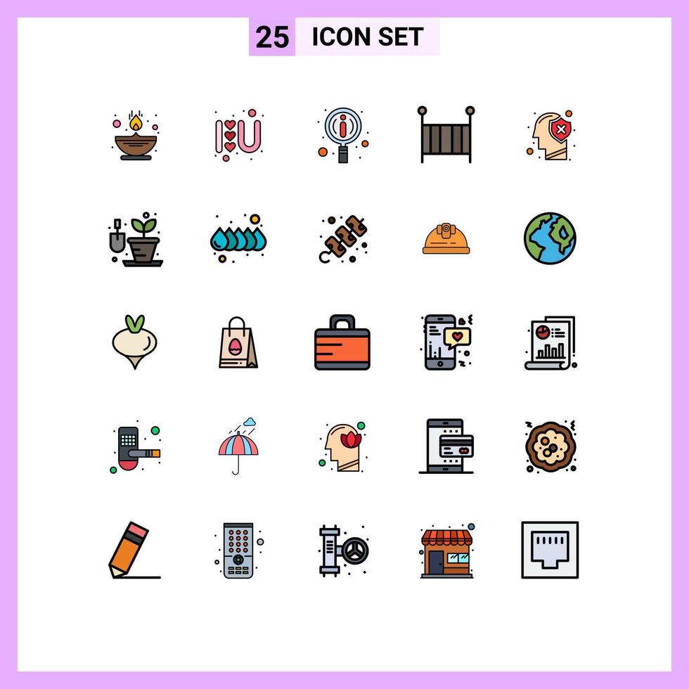 25 Thematic Vector Filled line Flat Colors and Editable Symbols of human brain information crib child Editable Vector Design Elements