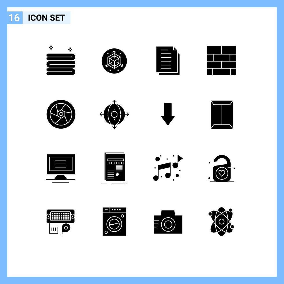 Set of 16 Modern UI Icons Symbols Signs for tap cinema documents strategy form Editable Vector Design Elements