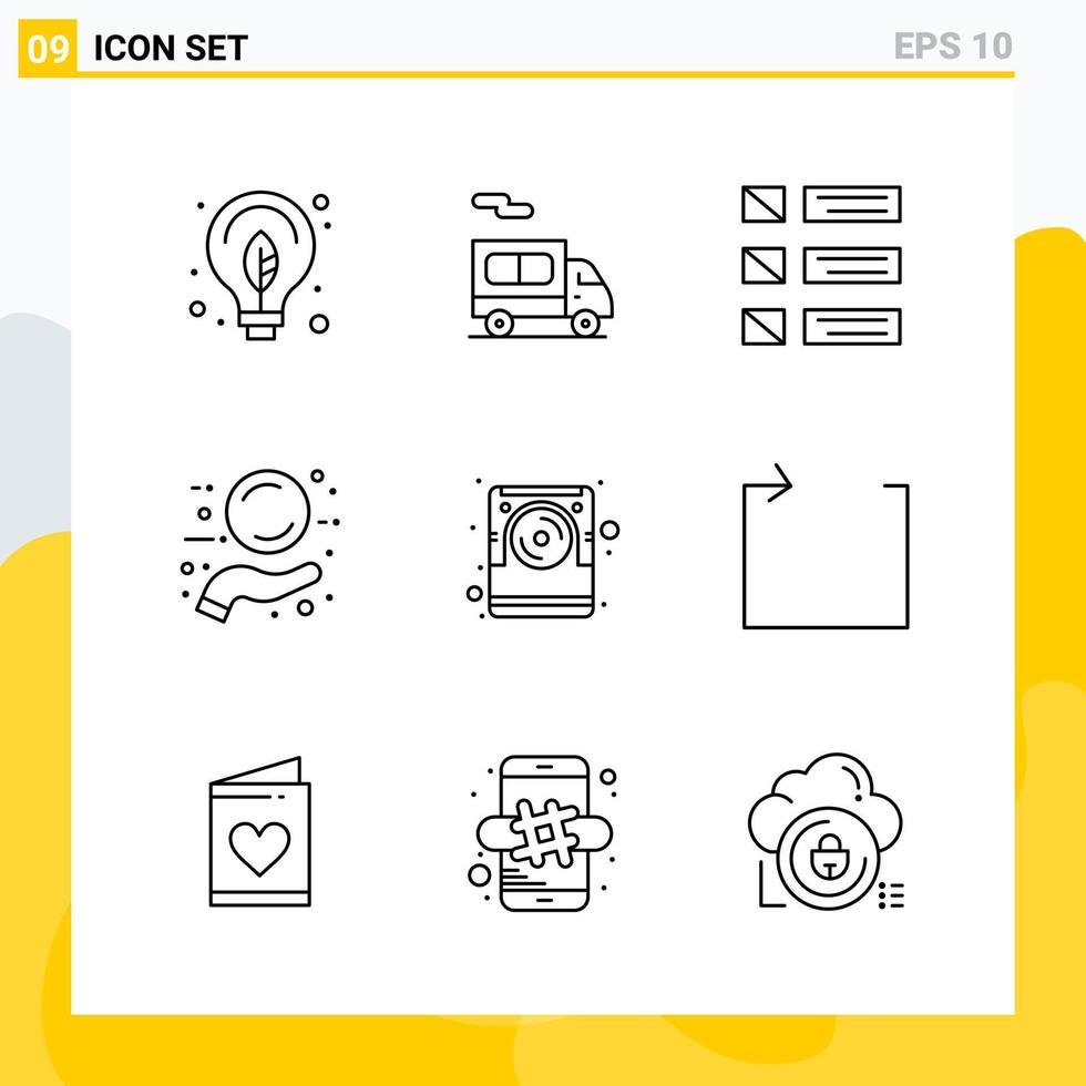 colección de 9 iconos de línea universal conjunto de iconos para web y móvil vector