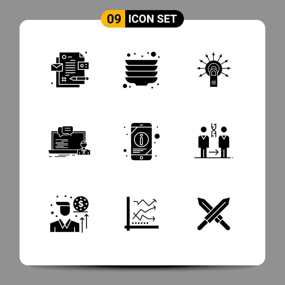 Solid Glyph Pack of 9 Universal Symbols of mobile chat ok computer course Editable Vector Design Elements