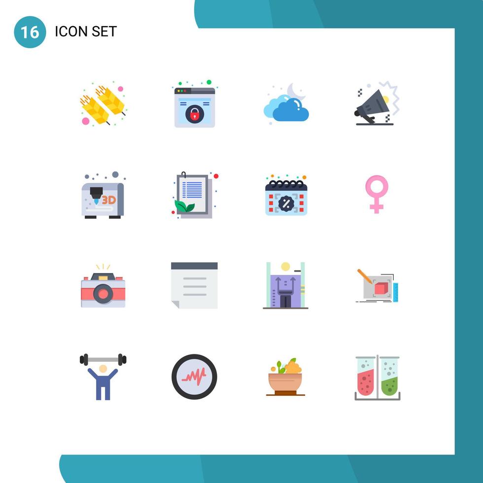 16 Universal Flat Colors Set for Web and Mobile Applications modeling sound security real estate weather Editable Pack of Creative Vector Design Elements