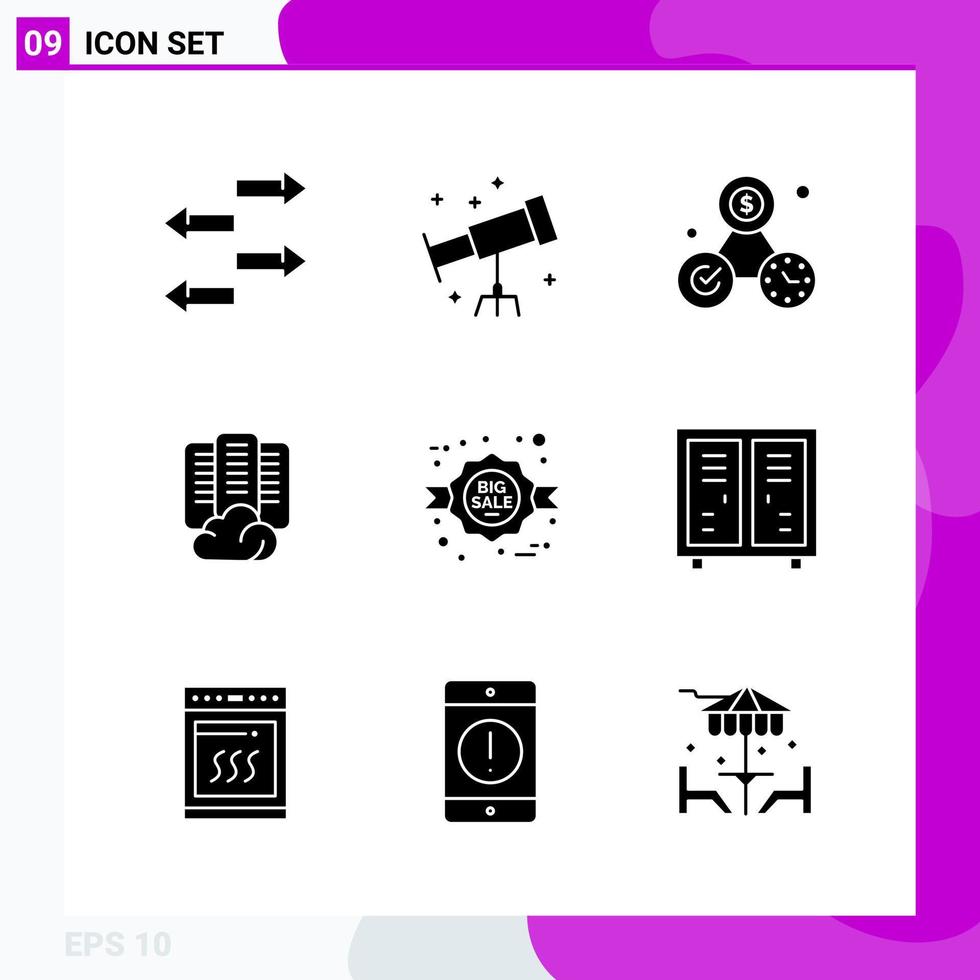 Solid Icon set Pack of 9 Glyph Icons isolated on White Background for Web Print and Mobile vector