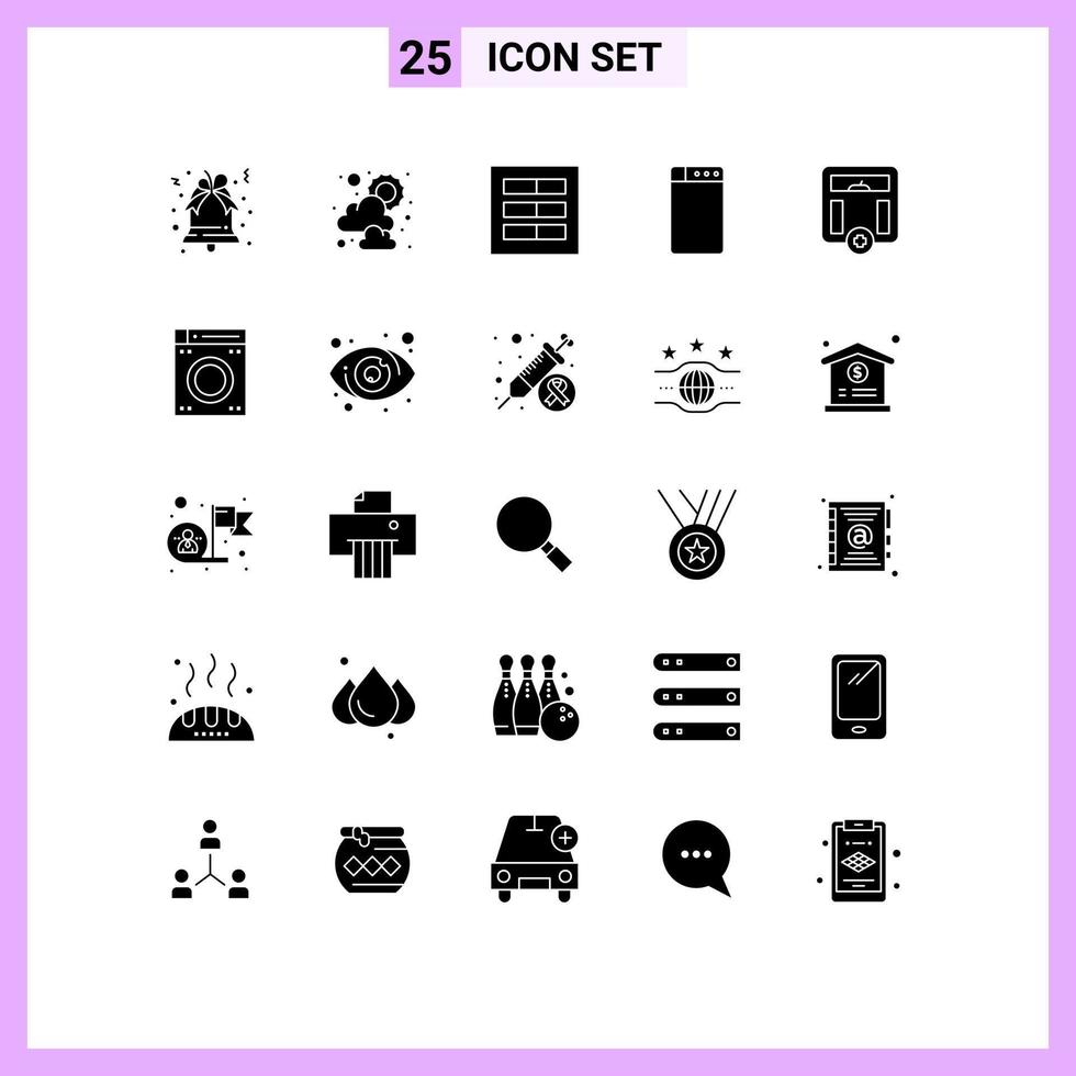 Editable Vector Line Pack of 25 Simple Solid Glyphs of washing medical layout health washing Editable Vector Design Elements