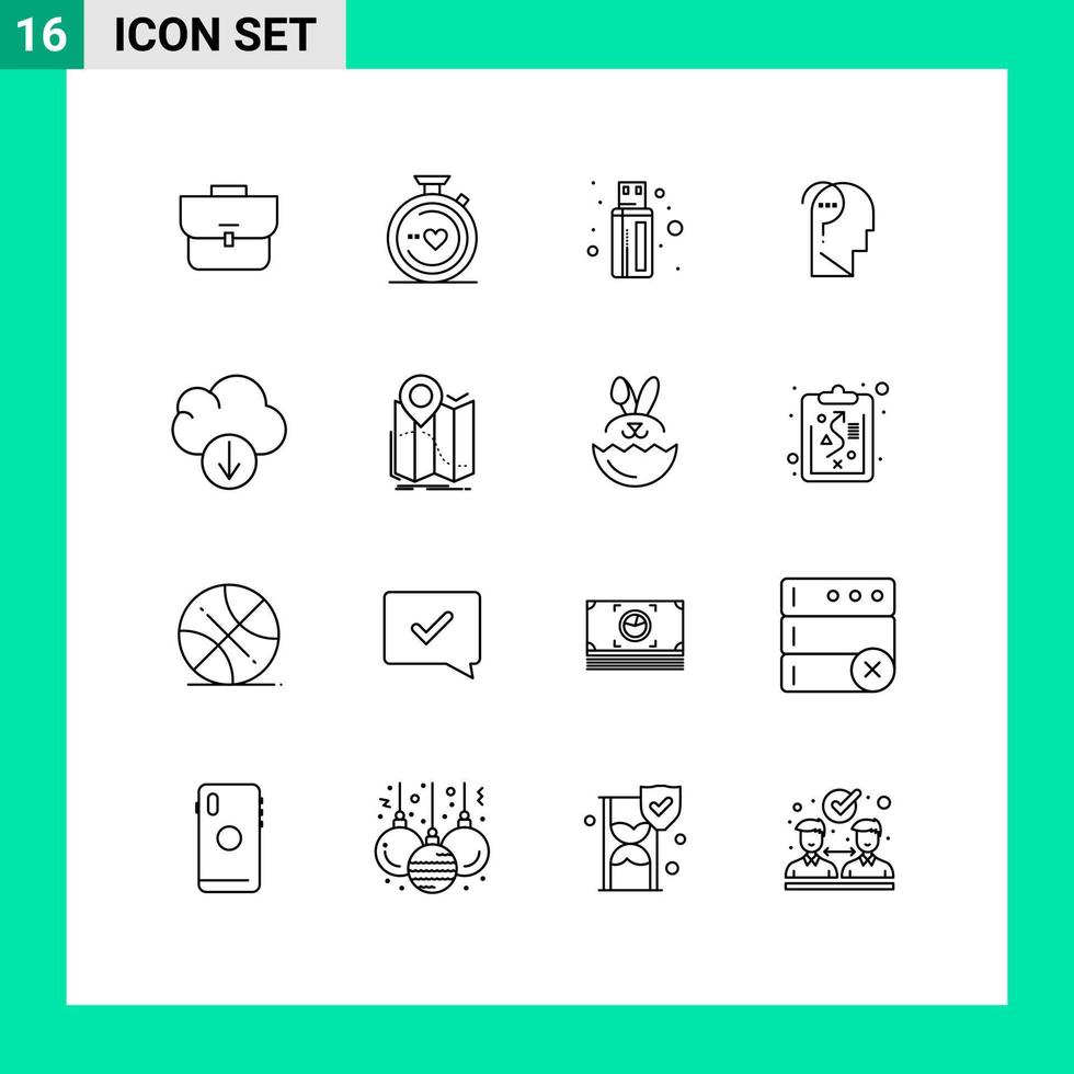 16 Outline concept for Websites Mobile and Apps download cloud cable question confuse brain Editable Vector Design Elements