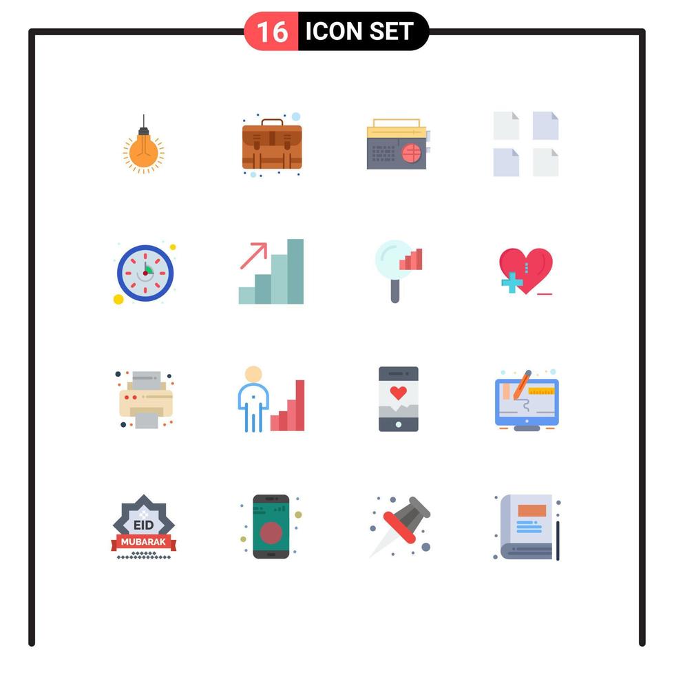 Modern Set of 16 Flat Colors and symbols such as clock files suitcase documents audio Editable Pack of Creative Vector Design Elements