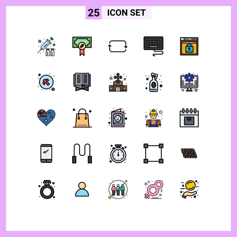 Modern Set of 25 Filled line Flat Colors Pictograph of layout secure back login keyboard Editable Vector Design Elements