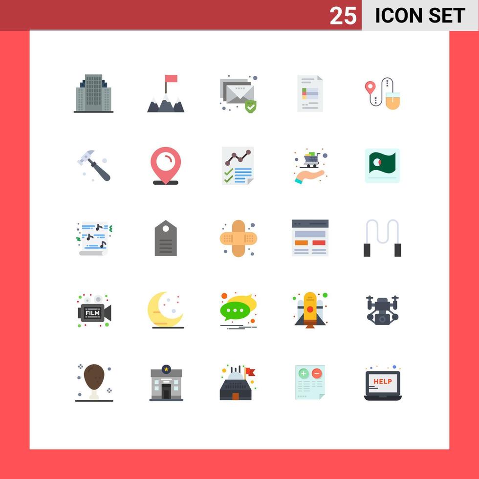 Pack of 25 Modern Flat Colors Signs and Symbols for Web Print Media such as hammer search security location business Editable Vector Design Elements