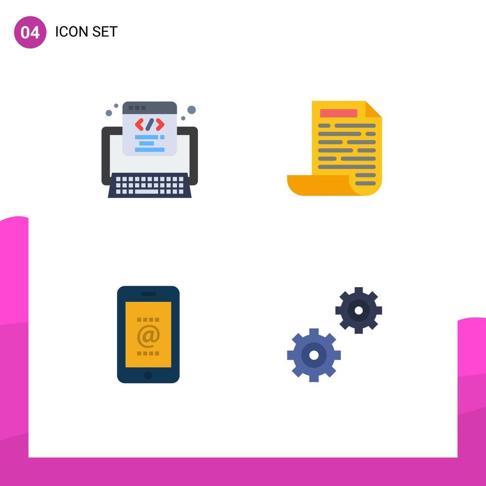 Group of 4 Flat Icons Signs and Symbols for code id web document controls Editable Vector Design Elements