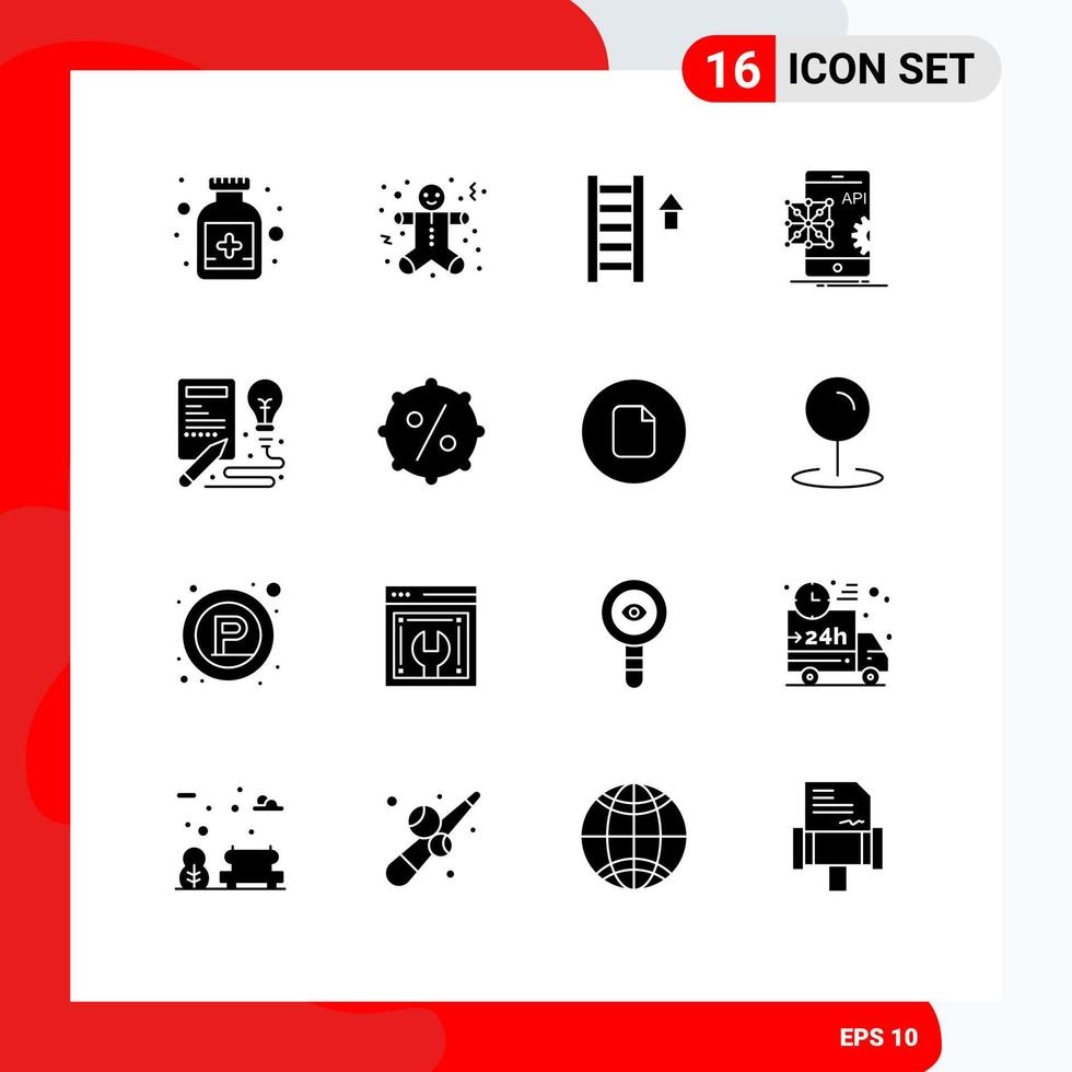 16 User Interface Solid Glyph Pack of modern Signs and Symbols of idea mobile stair development application Editable Vector Design Elements