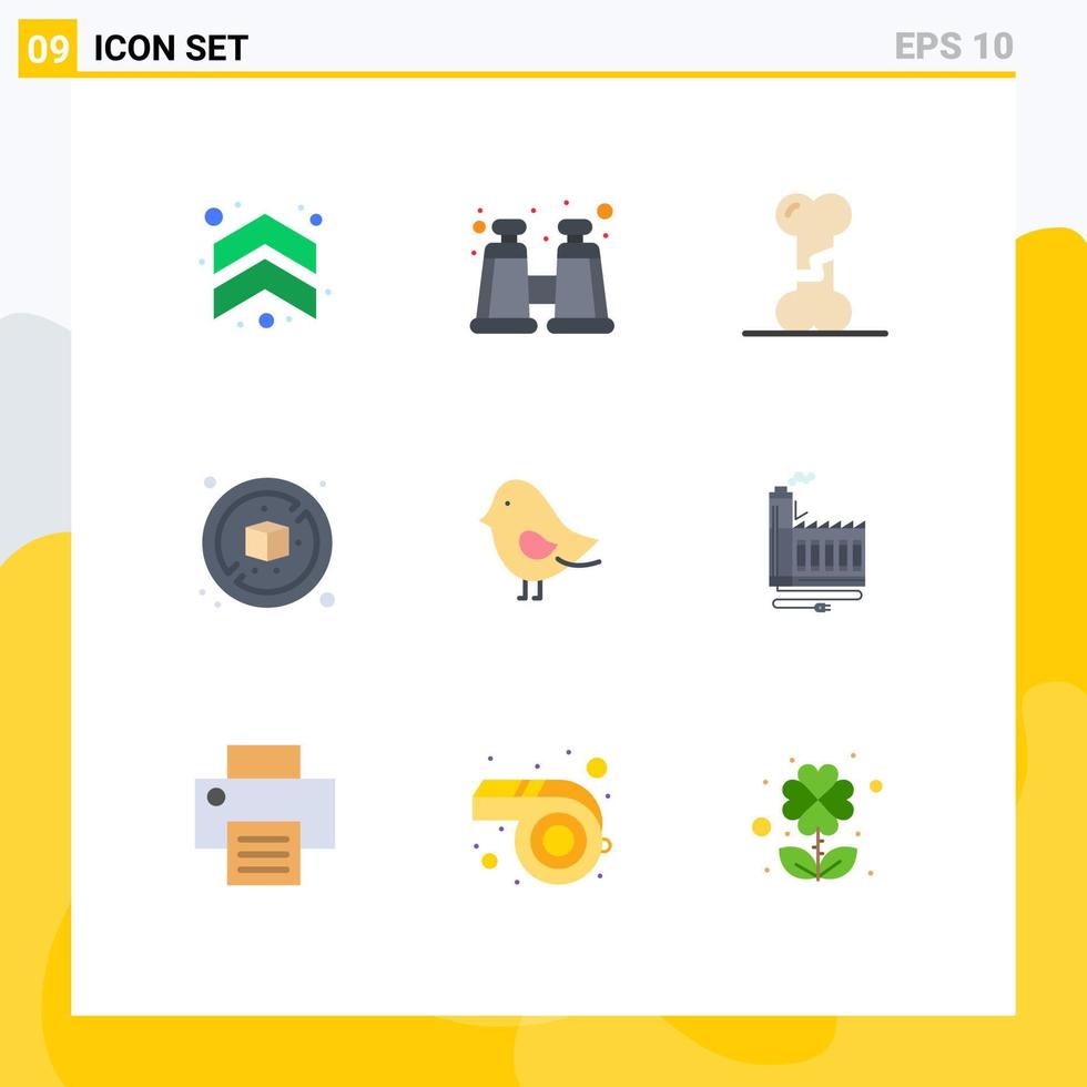 9 Universal Flat Color Signs Symbols of consumption easter broken bird diet Editable Vector Design Elements