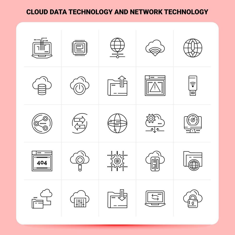 OutLine 25 Cloud Data Technology And Network Technology Icon set Vector Line Style Design Black Icons Set Linear pictogram pack Web and Mobile Business ideas design Vector Illustration