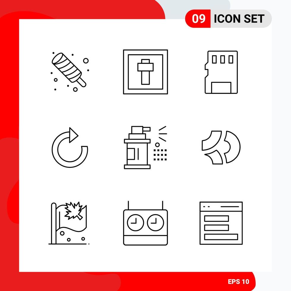 Creative Set of 9 Universal Outline Icons isolated on White Background vector