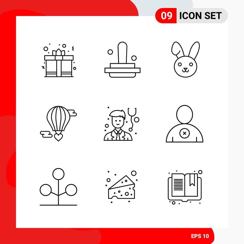 Creative Set of 9 Universal Outline Icons isolated on White Background vector