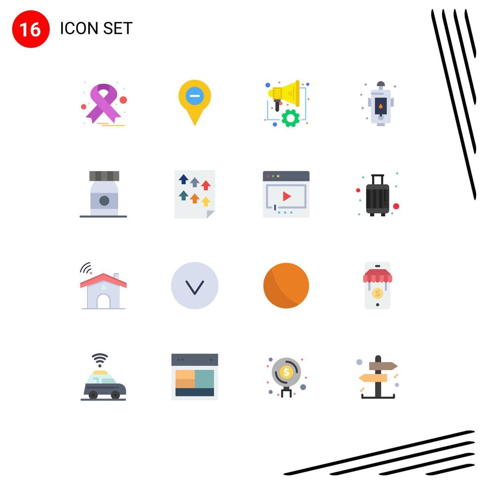 Mobile Interface Flat Color Set of 16 Pictograms of beach emergency automation design city Editable Pack of Creative Vector Design Elements