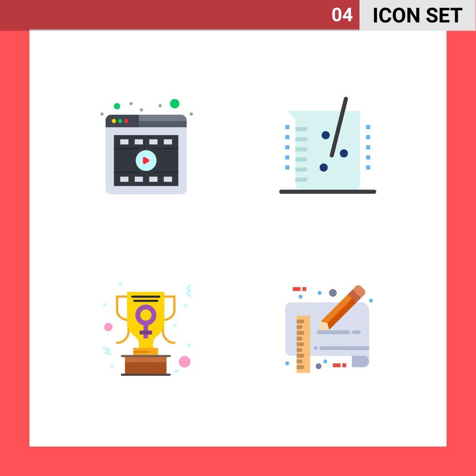 conjunto moderno de 4 iconos planos pictograma del logro del navegador trofeo de la industria química en línea elementos de diseño vectorial editables vector