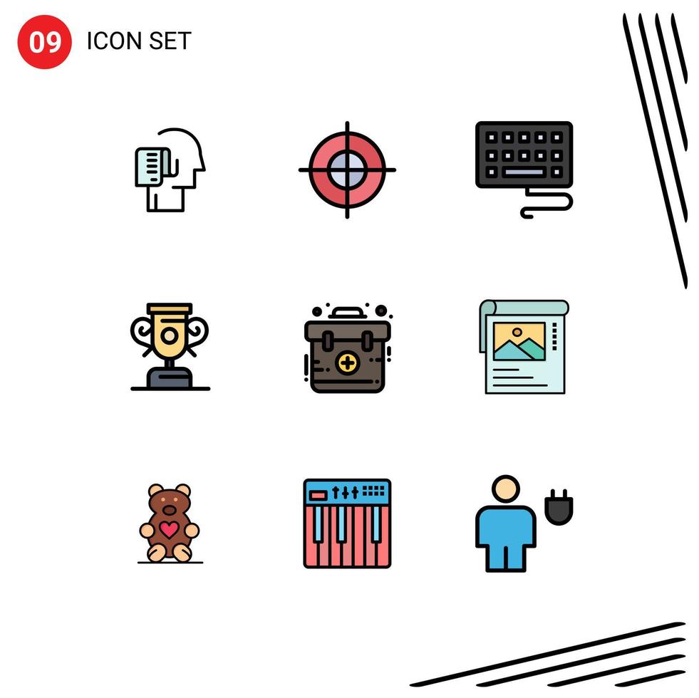 9 Universal Filledline Flat Colors Set for Web and Mobile Applications kit emergency target aid progress Editable Vector Design Elements