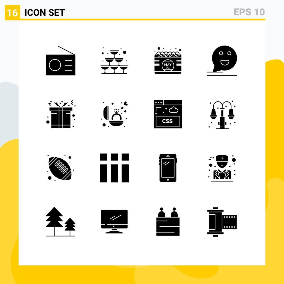 Pack of 16 creative Solid Glyphs of box happy calendar comment bubble Editable Vector Design Elements
