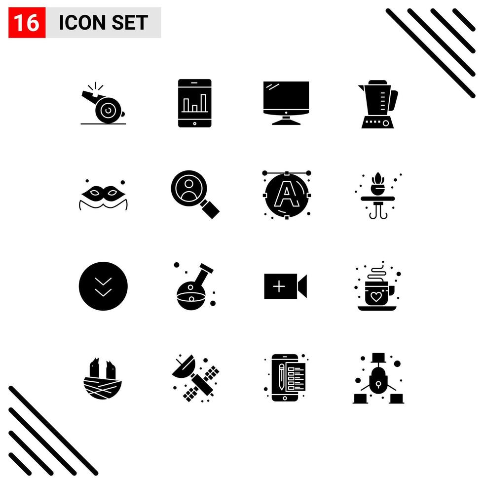 Editable Vector Line Pack of 16 Simple Solid Glyphs of mask machine monitor home blender Editable Vector Design Elements