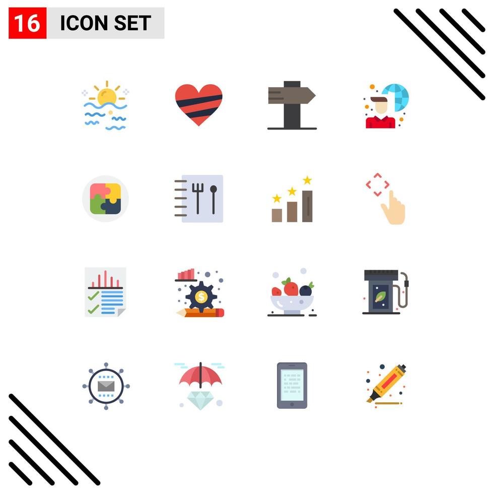 Group of 16 Flat Colors Signs and Symbols for management laptop favorite internet connectivity travel Editable Pack of Creative Vector Design Elements