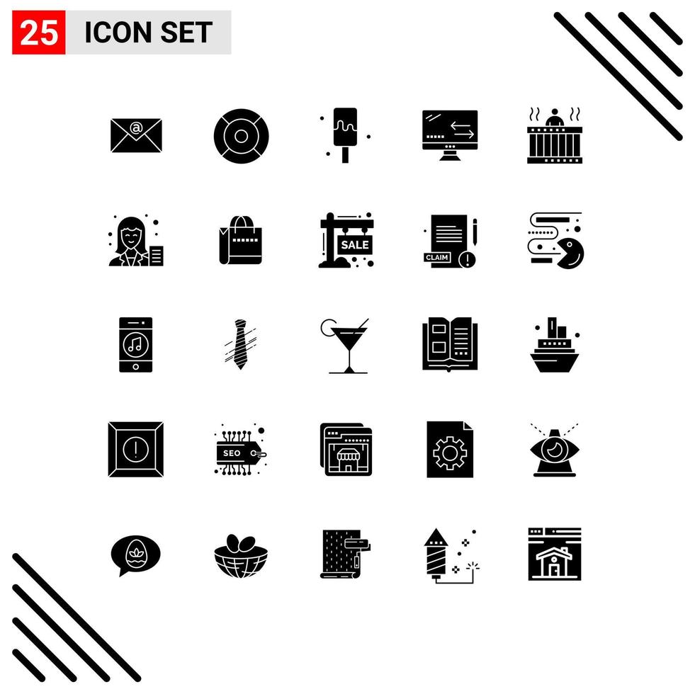 Pack of 25 creative Solid Glyphs of relax hot cream technology connection Editable Vector Design Elements