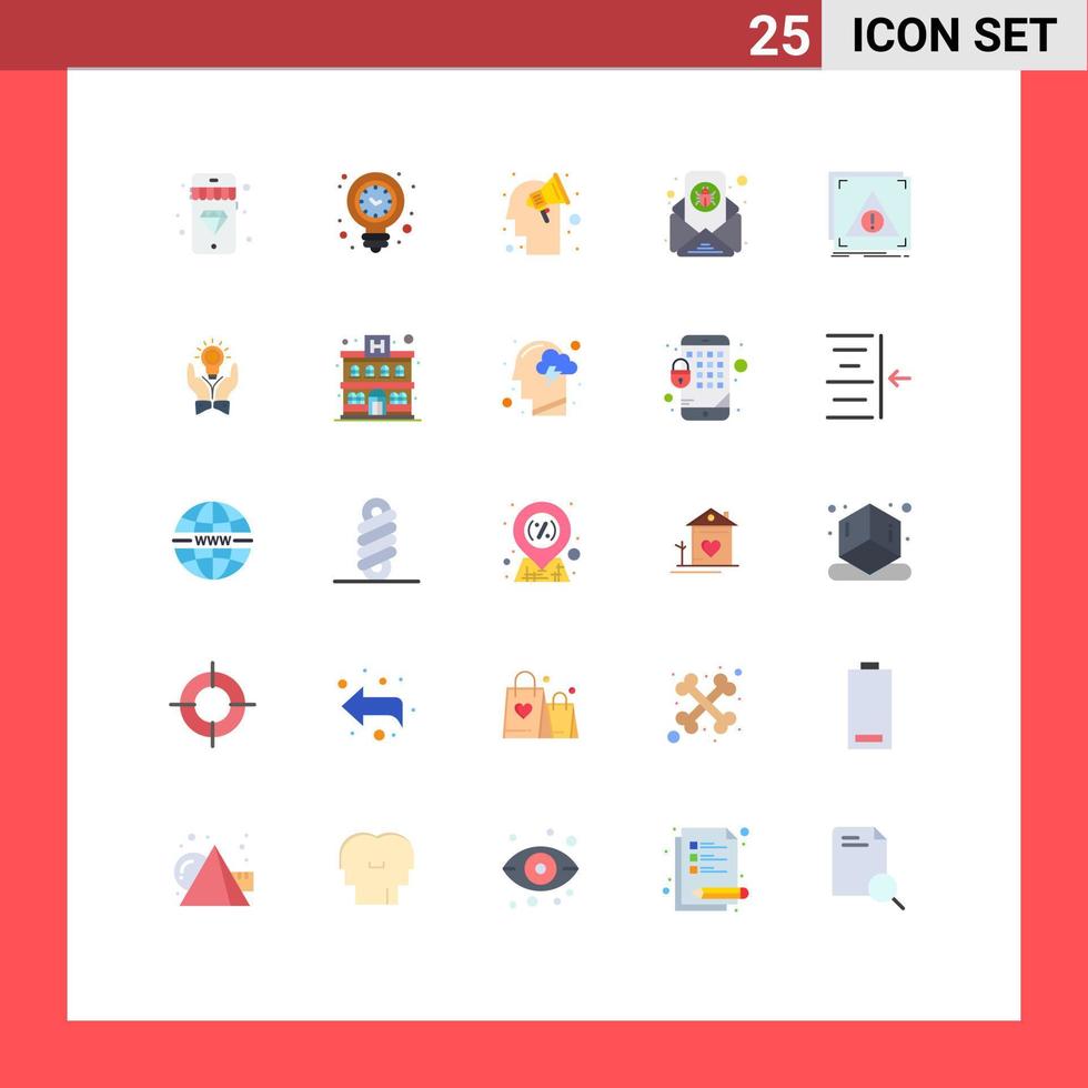 25 Universal Flat Color Signs Symbols of application letter campaign email virus bug Editable Vector Design Elements