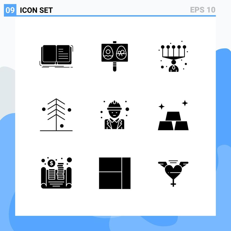 User Interface Pack of 9 Basic Solid Glyphs of engineer tree holiday nature forest Editable Vector Design Elements
