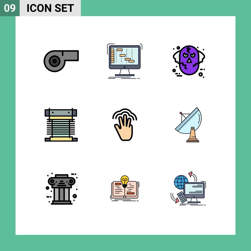 Pictogram Set of 9 Simple Filledline Flat Colors of fingers cpu halloween cooling computer Editable Vector Design Elements