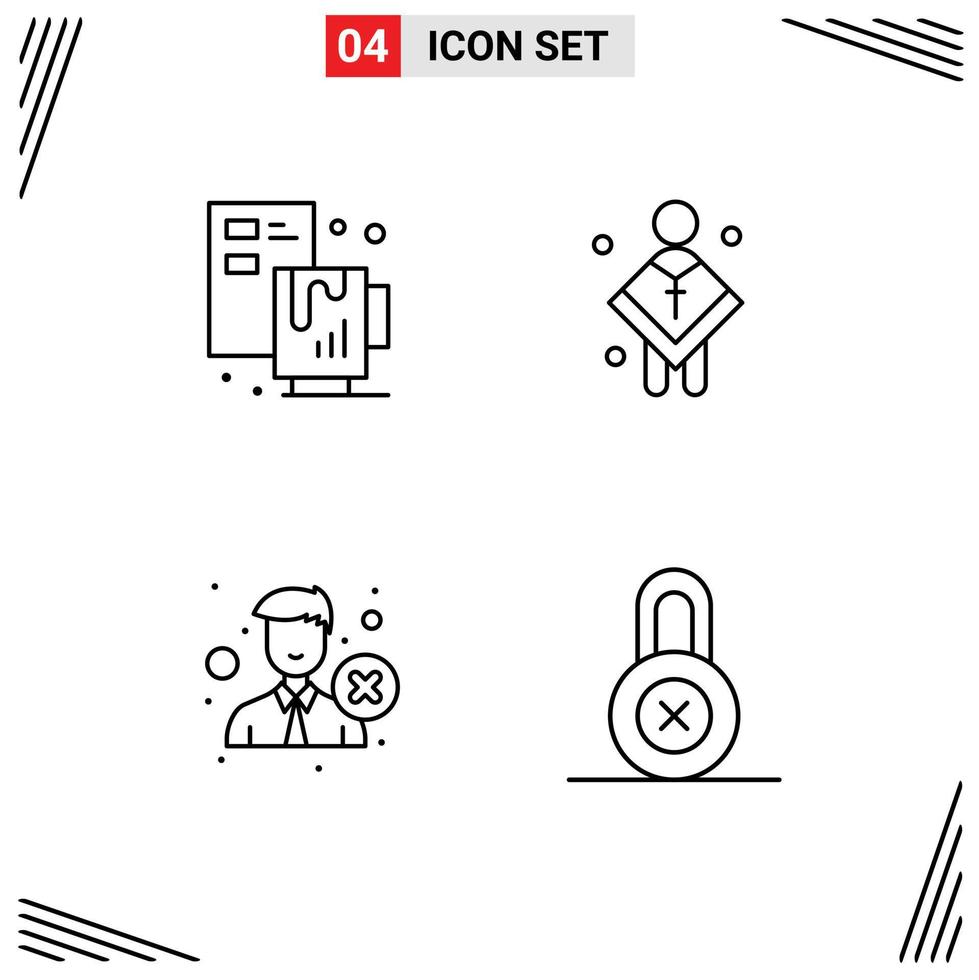 Set of 4 Vector Filledline Flat Colors on Grid for creative delete file male office Editable Vector Design Elements