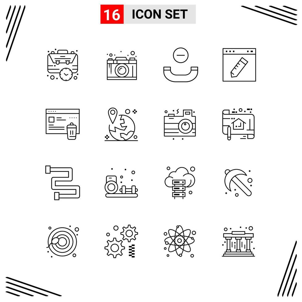 16 iconos estilo de línea basados en cuadrícula símbolos de esquema creativos para el diseño de sitios web signos de icono de línea simple aislados en fondo blanco conjunto de 16 iconos vector