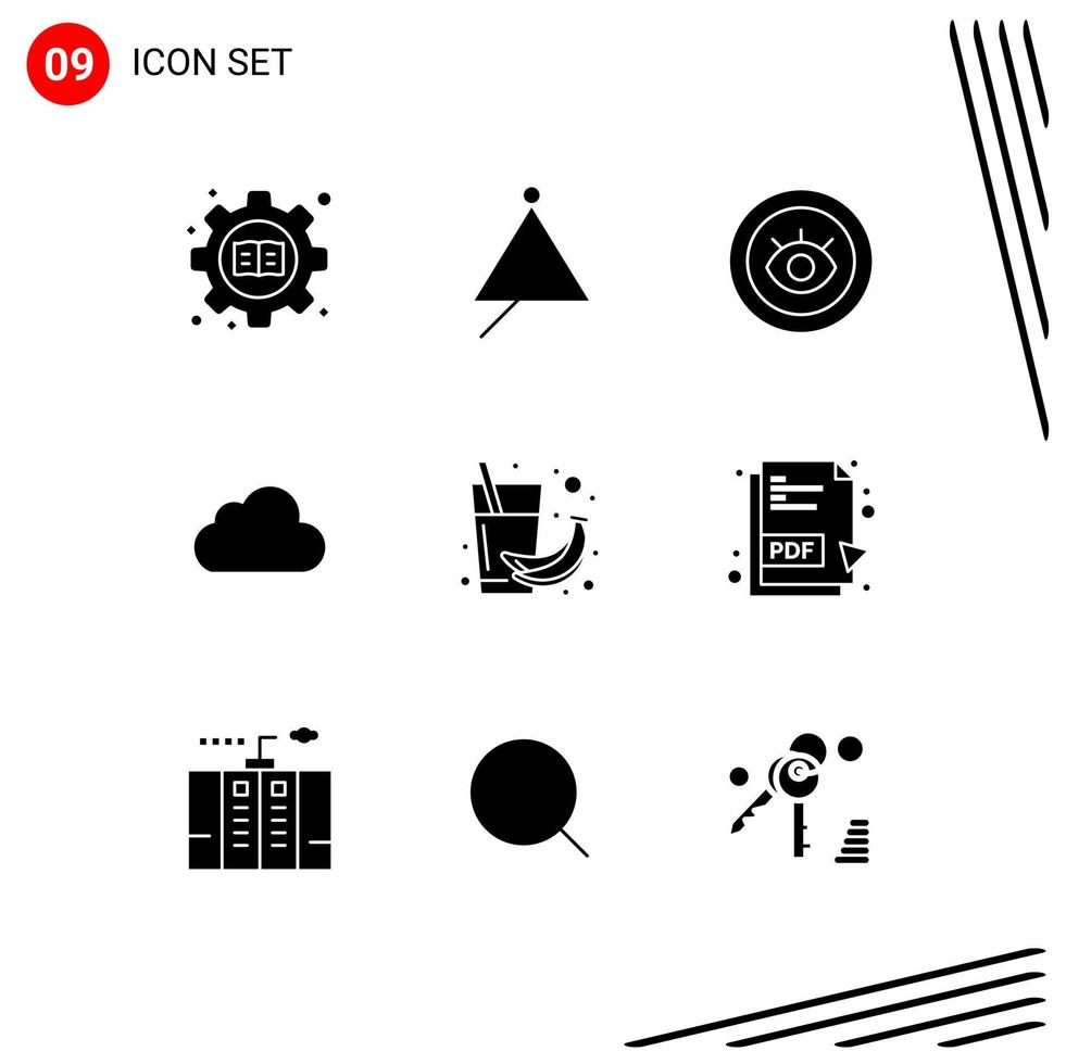 Mobile Interface Solid Glyph Set of 9 Pictograms of banana storage triangle data technical Editable Vector Design Elements