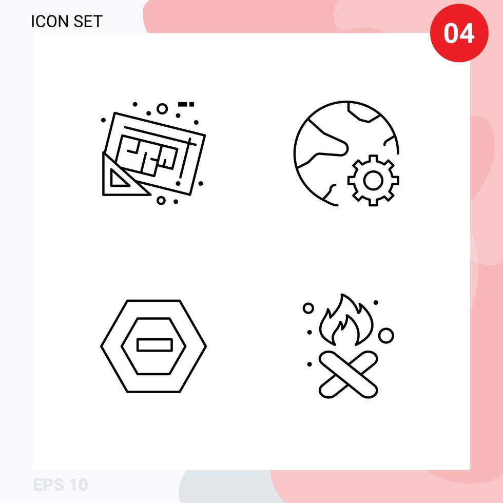 4 Creative Icons Modern Signs and Symbols of blueprint online tools global negative Editable Vector Design Elements