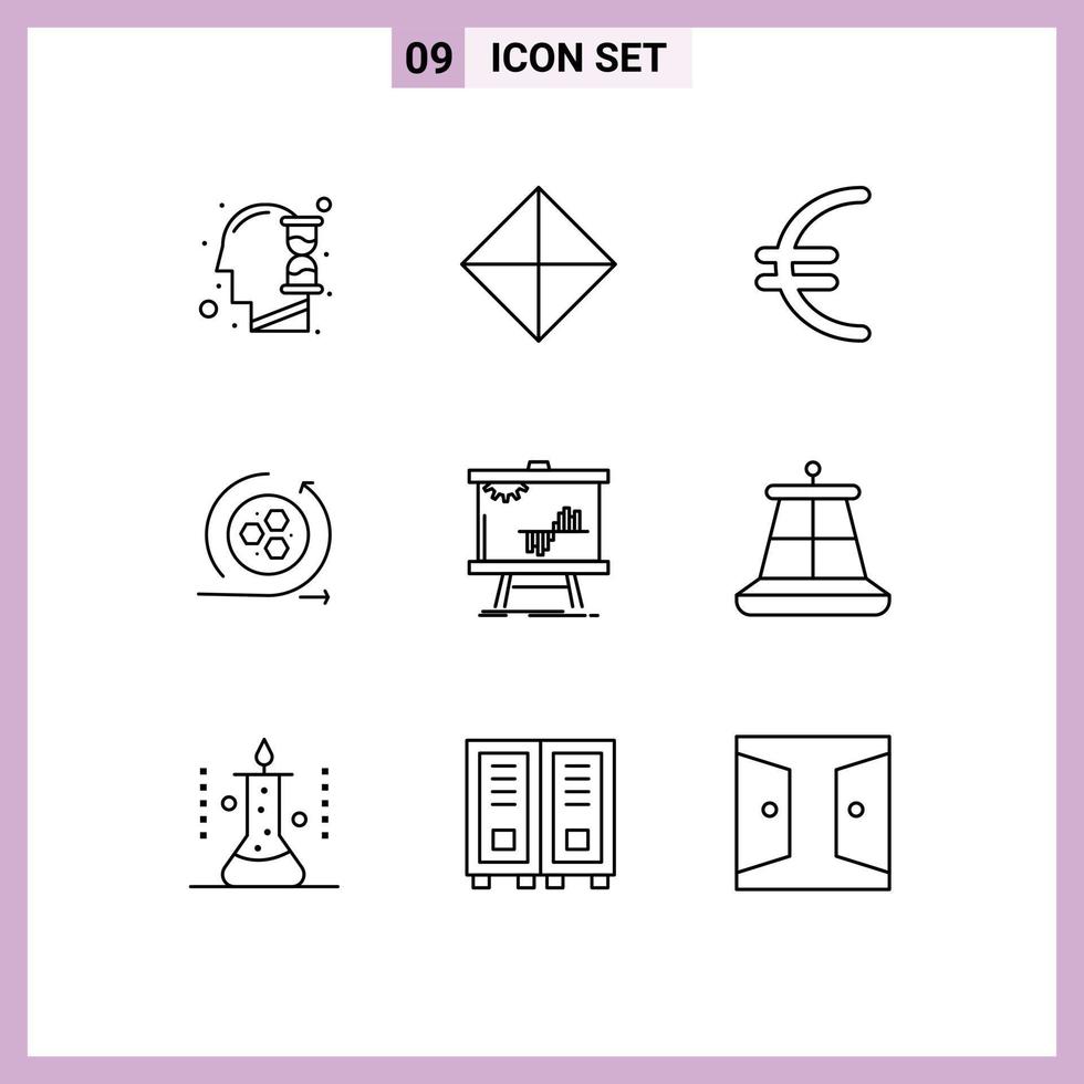 Stock Vector Icon Pack of 9 Line Signs and Symbols for data business currency scince api Editable Vector Design Elements