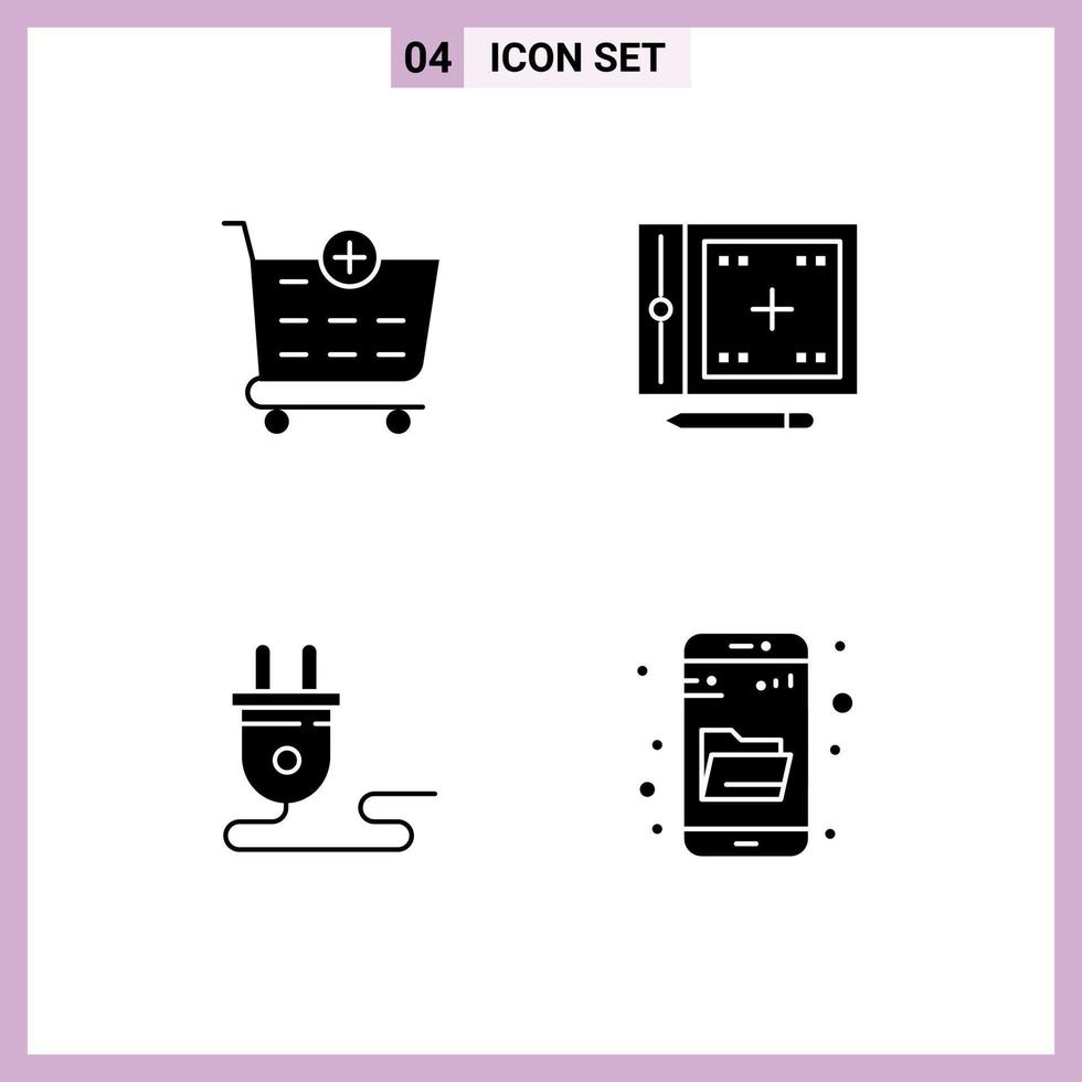 Set of 4 Commercial Solid Glyphs pack for checkout energy coding drawing power supply Editable Vector Design Elements