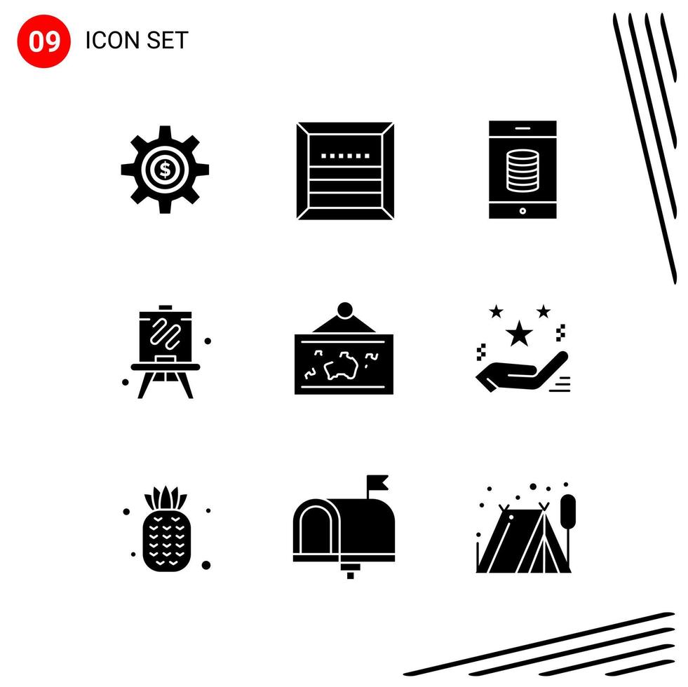 Collection of 9 Vector Icons in solid style Pixle Perfect Glyph Symbols for Web and Mobile Solid Icon Signs on White Background 9 Icons