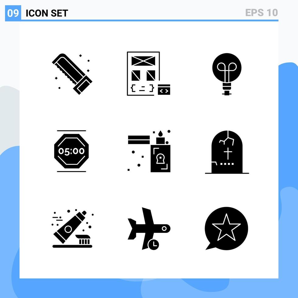 moderno 9 iconos de estilo sólido símbolos de glifo para uso general signo de icono sólido creativo aislado sobre fondo blanco paquete de 9 iconos vector