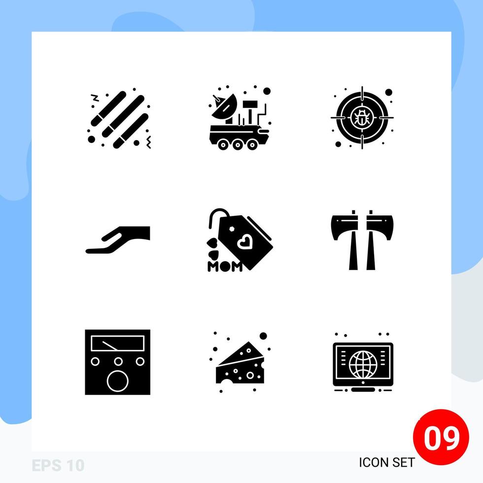 Set of 9 Commercial Solid Glyphs pack for love share space hand target Editable Vector Design Elements