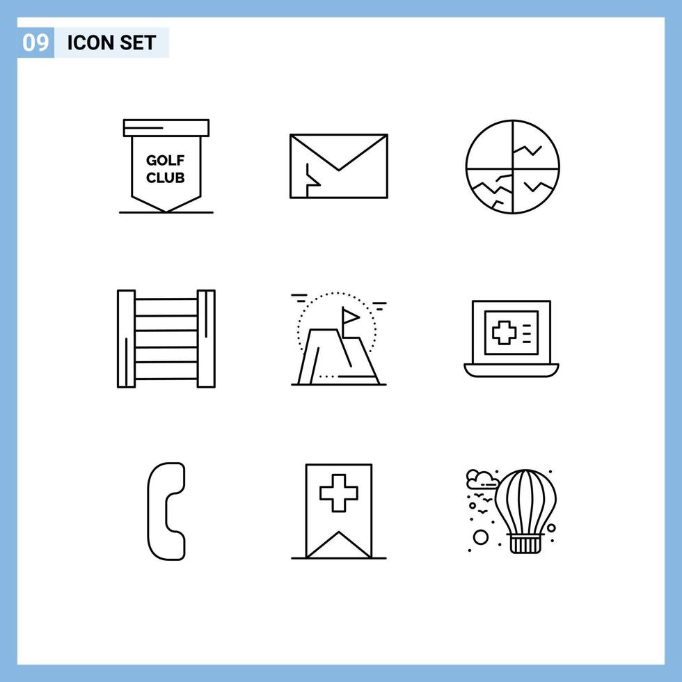 Pictogram Set of 9 Simple Outlines of tools construction security skin protection skin care Editable Vector Design Elements