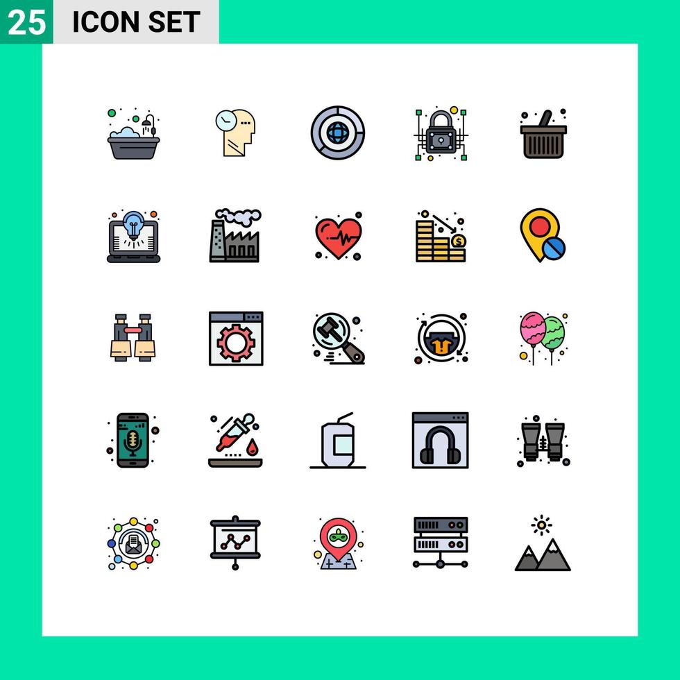 Universal Icon Symbols Group of 25 Modern Filled line Flat Colors of cart network protection business lock cyber security Editable Vector Design Elements