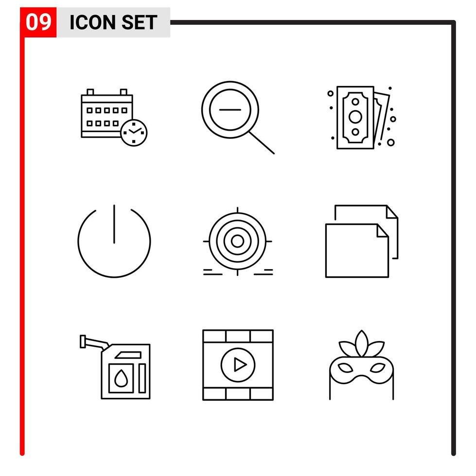 9 General Icons for website design print and mobile apps 9 Outline Symbols Signs Isolated on White Background 9 Icon Pack vector