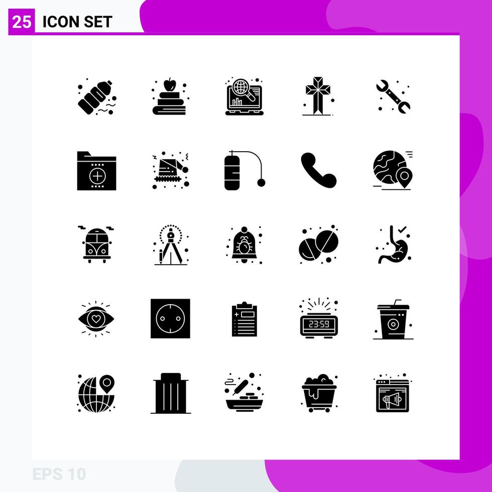 25 Universal Solid Glyph Signs Symbols of plumber parish internet cross cathedral Editable Vector Design Elements