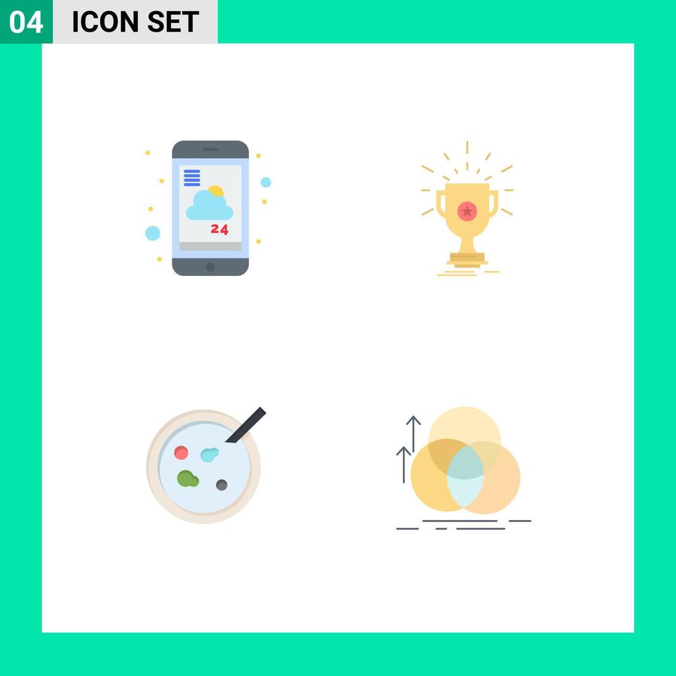 Pack of 4 creative Flat Icons of forecast cup service trophy dish Editable Vector Design Elements