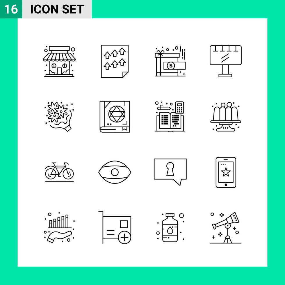 Pack of 16 Line Style Icon Set Outline Symbols for print Creative Signs Isolated on White Background 16 Icon Set vector