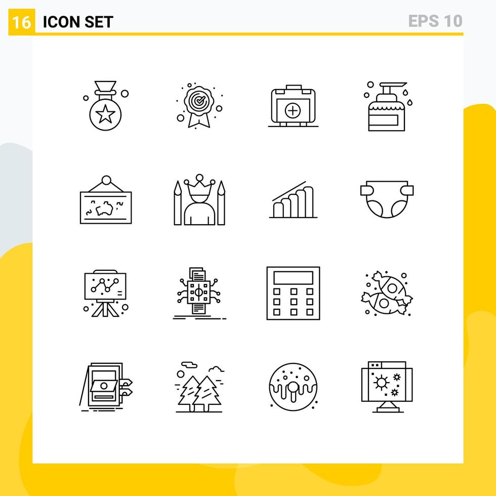 Modern Set of 16 Outlines and symbols such as map spray bag product house Editable Vector Design Elements