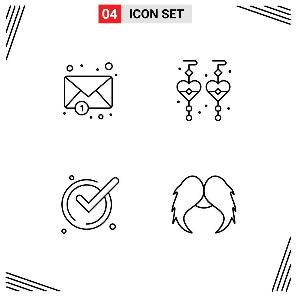 4 Creative Icons Modern Signs and Symbols of envelope acknowledge custom earrings accept hipster Editable Vector Design Elements