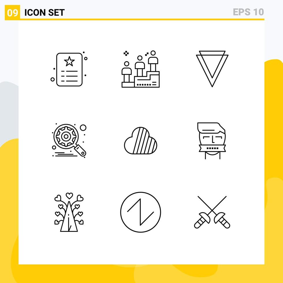 Outline Pack of 9 Universal Symbols of sky coin search man gear crypto currency Editable Vector Design Elements
